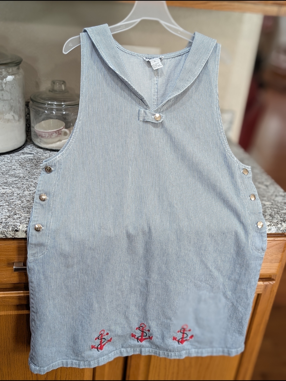 Nautical Denim Mini Dress XL | Anchor Embroidery | Sailor Collar | Coastal Prepp
